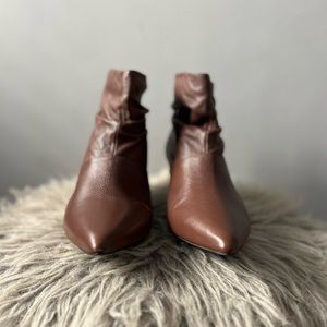 BARNEYS NEW YORK Kitten Heel Slouchy Booties-Brown